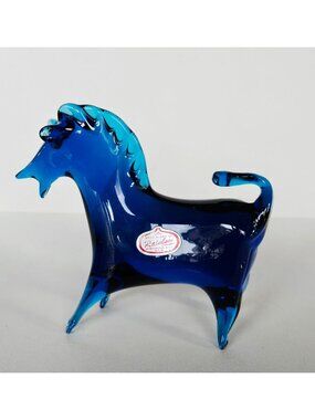 Mid-Century Rainbow Glass / Viking Art Horse Figurine In Vibrant Blue 5"